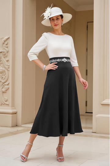 Noir et blanc A-ligne col bateau Robe mère de la mariée avec perles